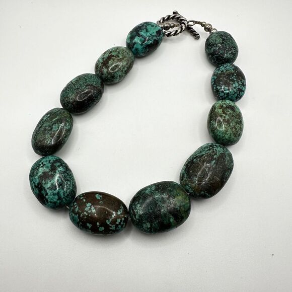 16” of polished chunks of green turquoise statement necklace with 925 hardware! - Picture 7 of 9